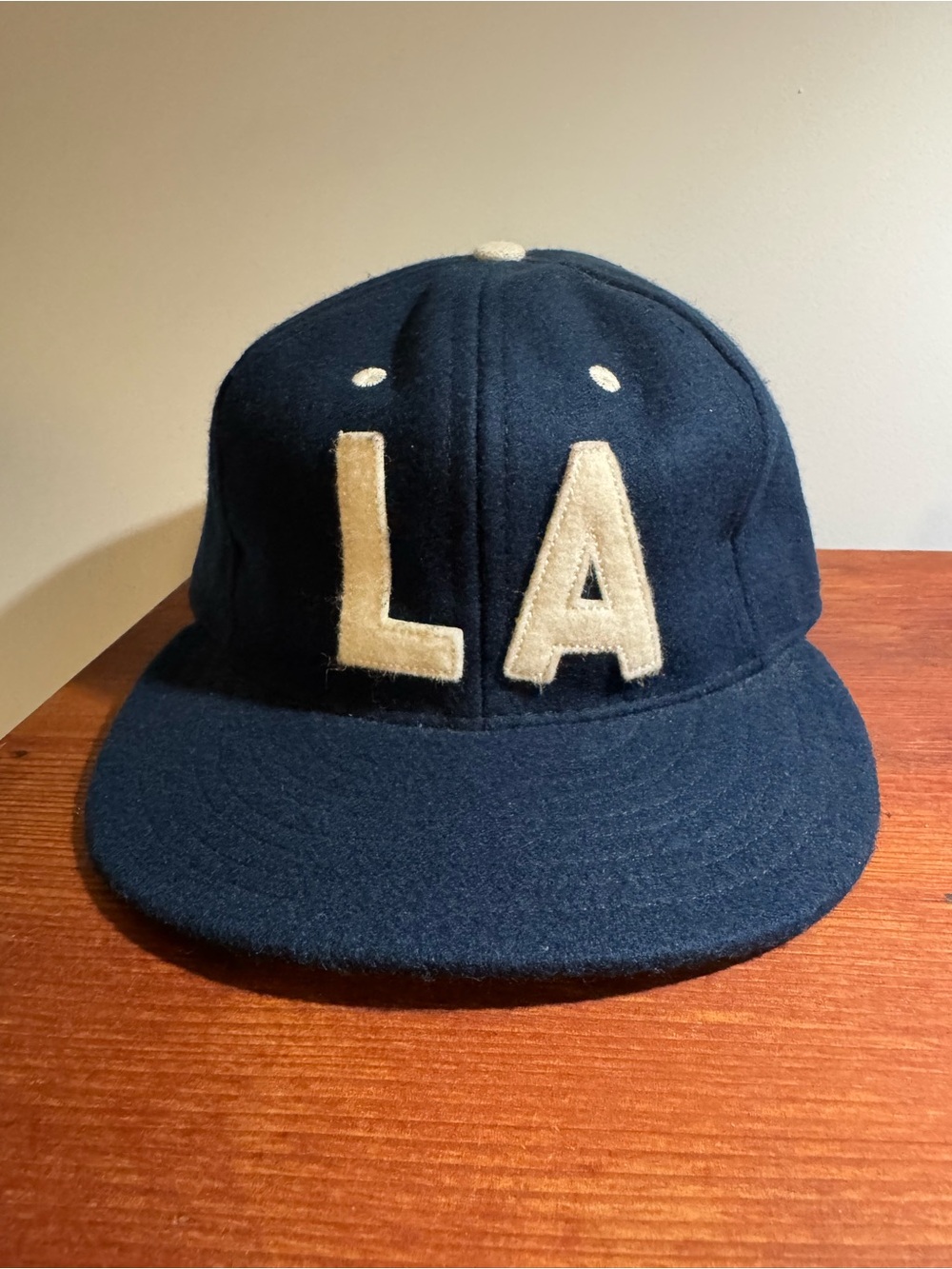 Navy Blue 'LA' Wool Baseball Cap - Picture 1 of 6